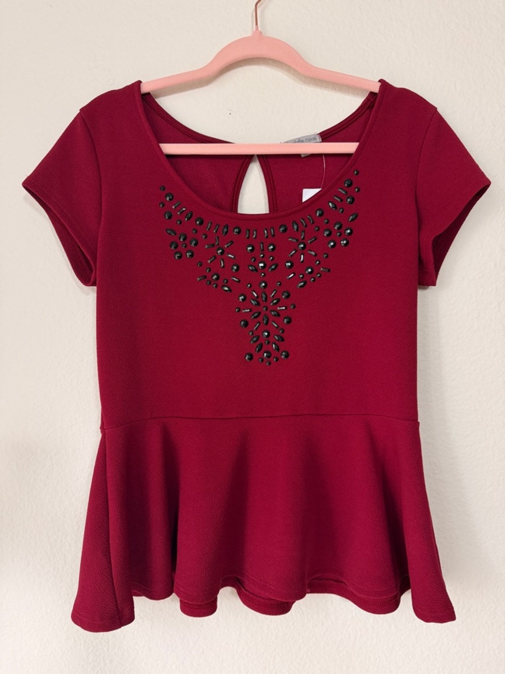 Y2K Charlotte Russe Burgundy Embellished‎  Peplum Top L Going Out Keyhole Back